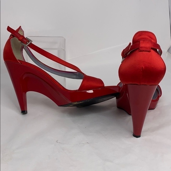 Givenchy Sz 39 Red Satin High Heel Wedge Sandals - Picture 7 of 13